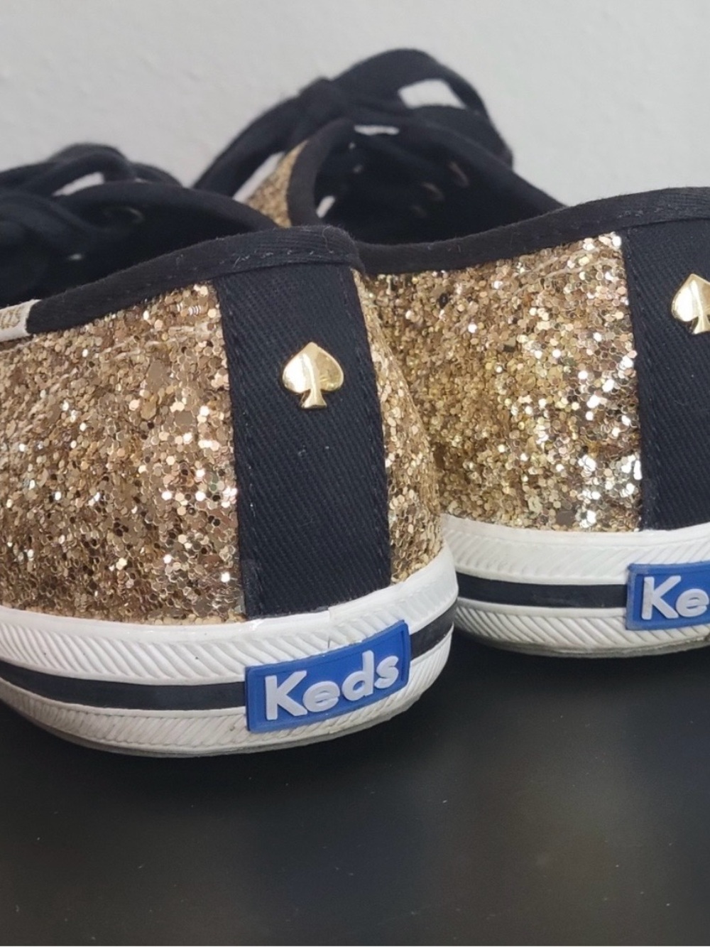 Keds Gold Glitter Lace-Up Sneakers with Black Trim